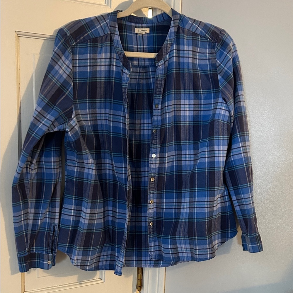 L.L. Bean Casual Blue and Teal Plaid Shirt